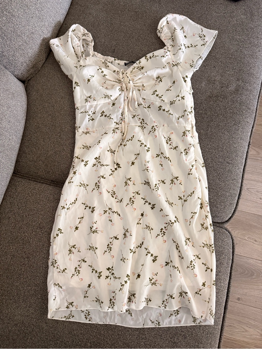 SHEIN White Mini Dress with Green Floral Print